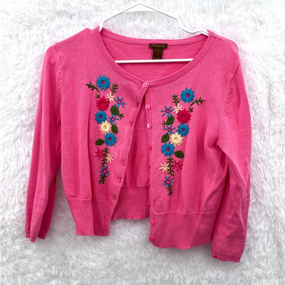 Copper Key Cropped Floral Cardigan 50s Pin up Rockabilly. Size L